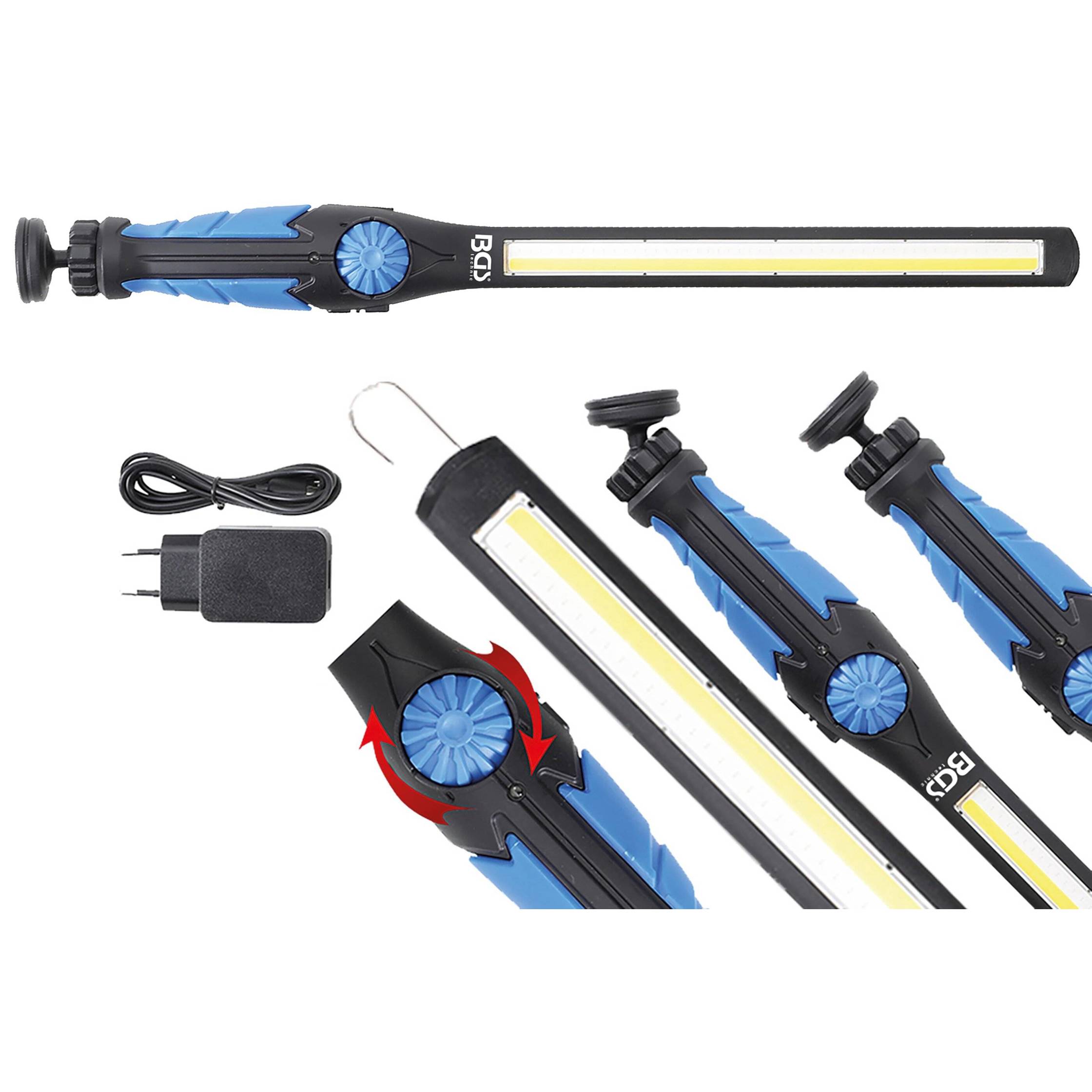 BGS Technic COB-LED / UV-Arbeits-Handleuchte - 9767 | ultra flach, 800 Lumen | Kfz-Relais
