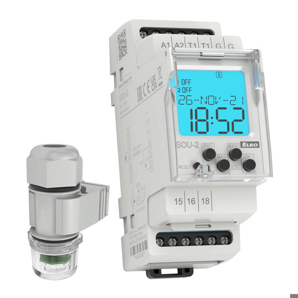ELKO EP SOU-2 - SOU-2 /230V | Digitaler Dämmerungs- und Lichtschalter | Dämmerungsschalter Hutschiene