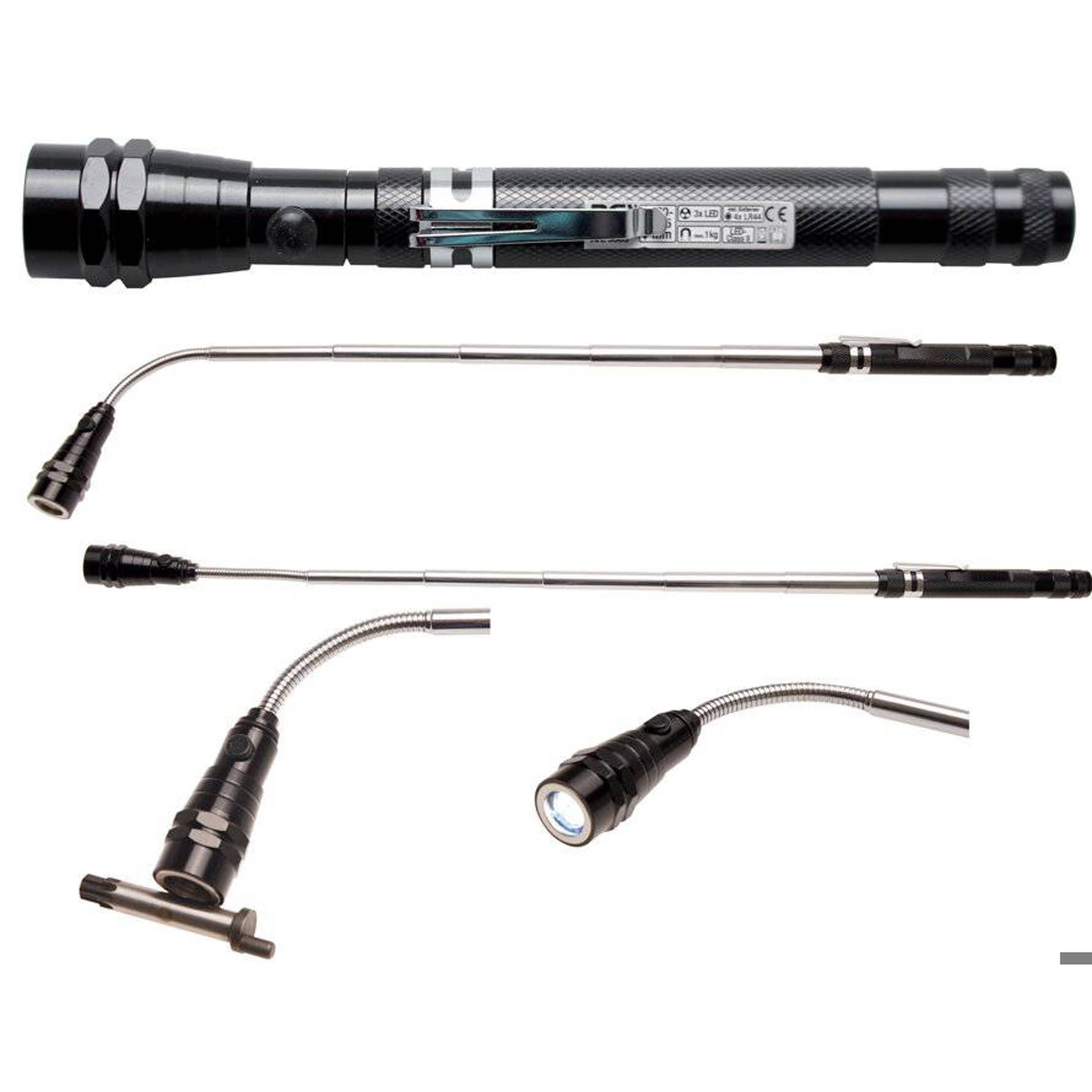 BGS Technic Ausziehbare LED-Leuchte mit Magnetheber - 9303 | Teleskopstab | Kfz-Relais